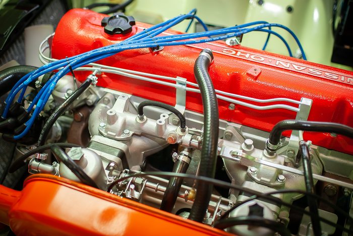 SU Hitachi carburettor and intake detail on the L24 six of a Datsun 240Z