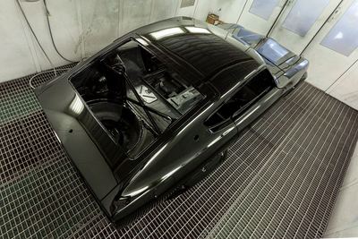 Datsun 280Z widebody restoration: Glasurit dark metallic black refinishing, build photograph 6 of 26