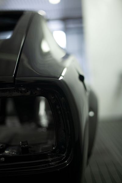 Datsun 280Z widebody restoration: Glasurit dark metallic black refinishing, build photograph 23 of 26