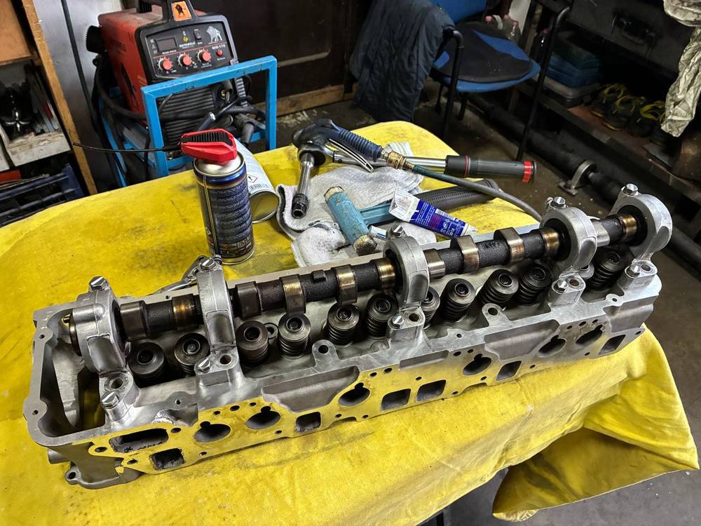 Datsun N42 head cam installed towers — 240Z L24 engine rebuild