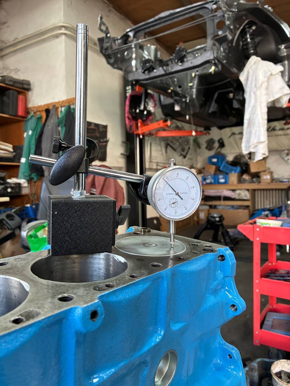 Datsun L24 dial indicator deck measurement — 240Z precision engine rebuild