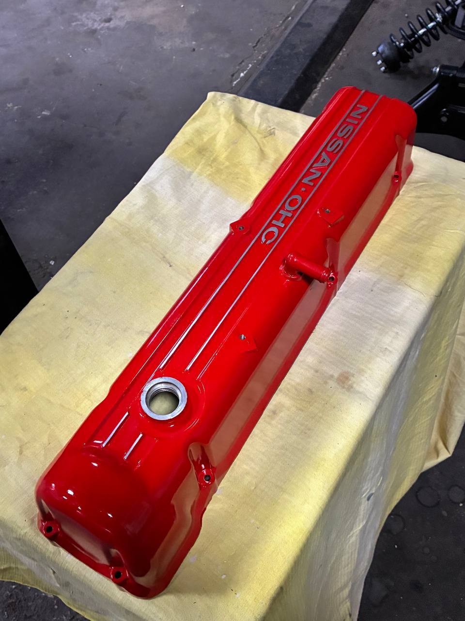 Datsun L24 crank pulley Datsun blue timing gauge — 240Z engine rebuild