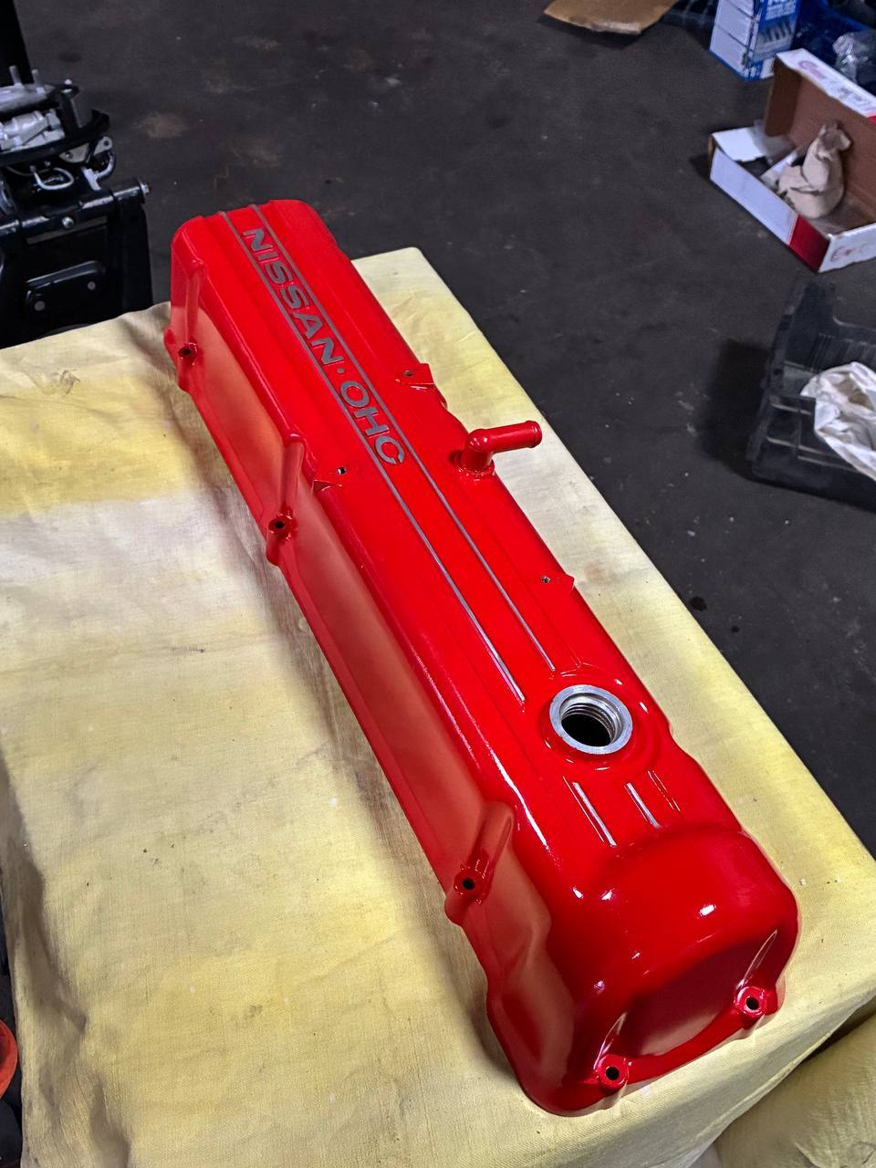 Datsun 240Z L24 block front water pump thermostat housing refinished — rebuild