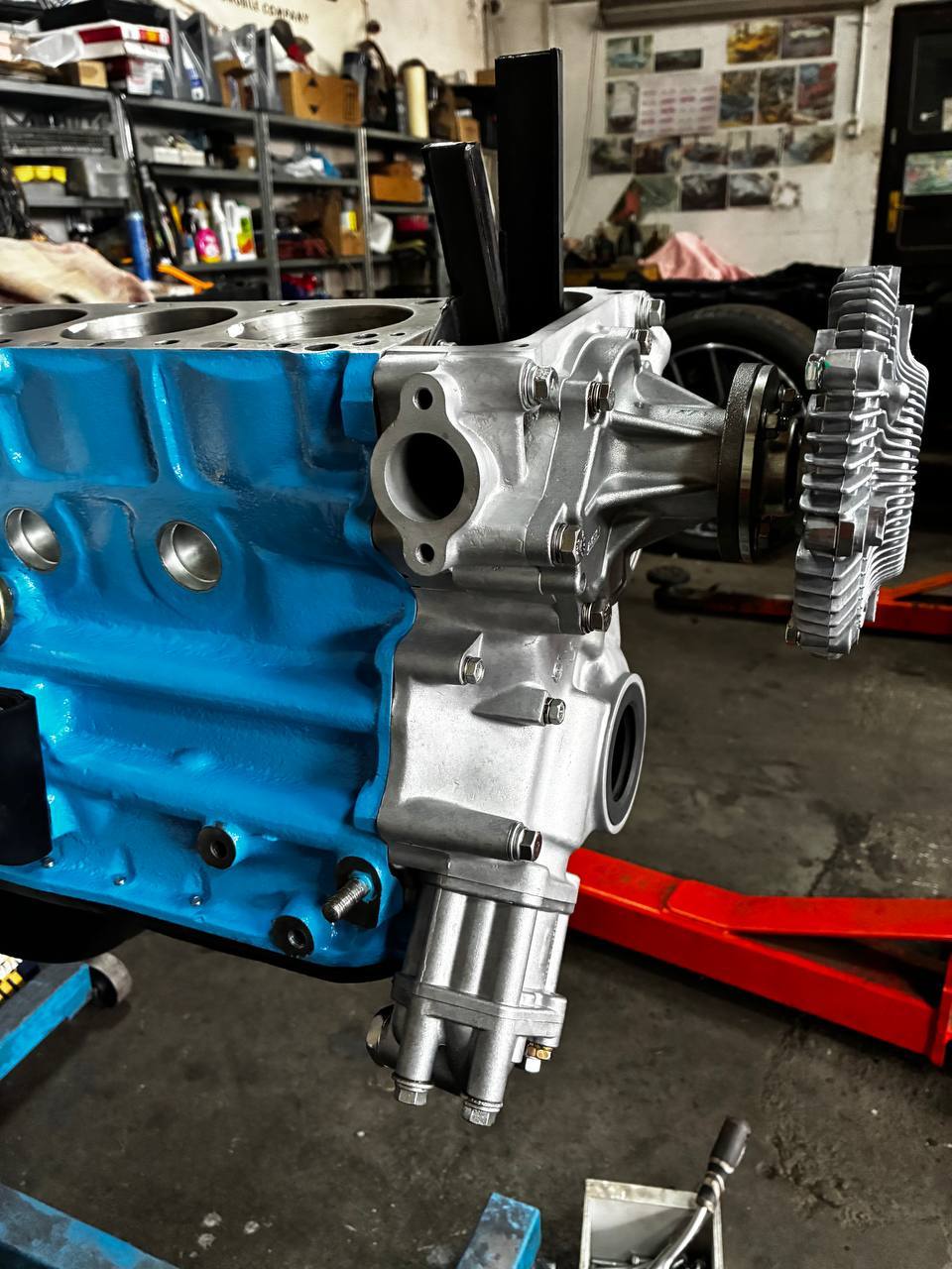 Datsun L24 oil pan refinished gloss black — 240Z engine rebuild