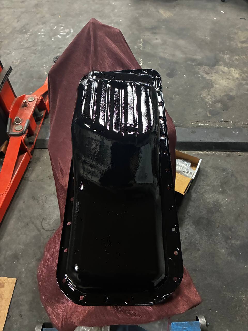 Datsun 240Z L24 block factory blue front cover refinished — engine rebuild