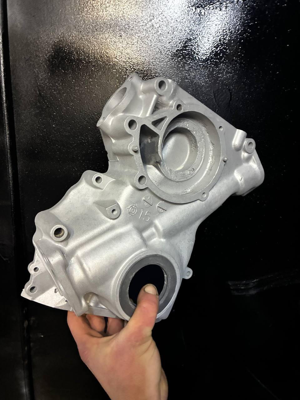 Datsun L24 short block reassembled water pump fan clutch — 240Z engine rebuild