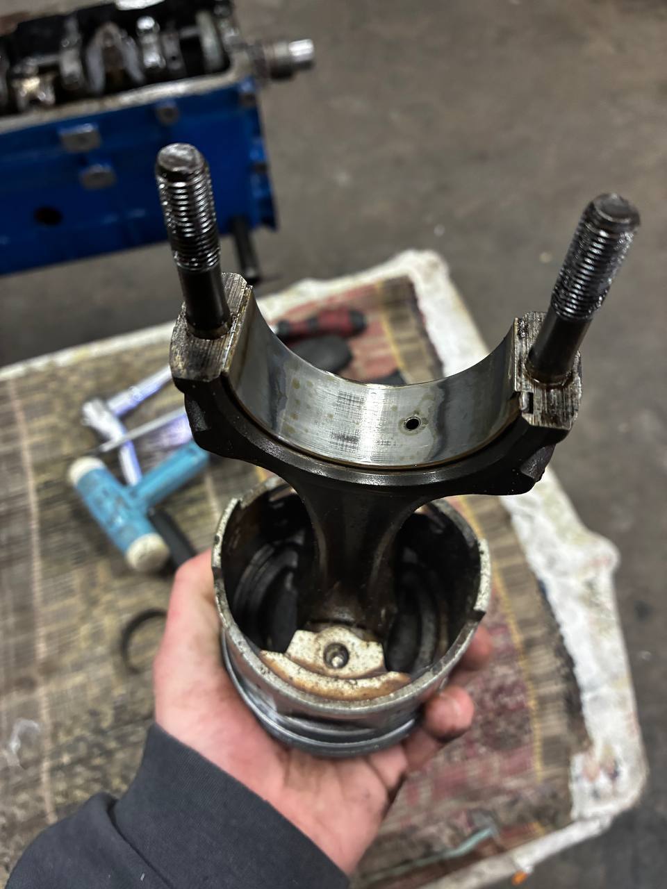 Datsun L24 piston underside carbon — full engine teardown 240Z