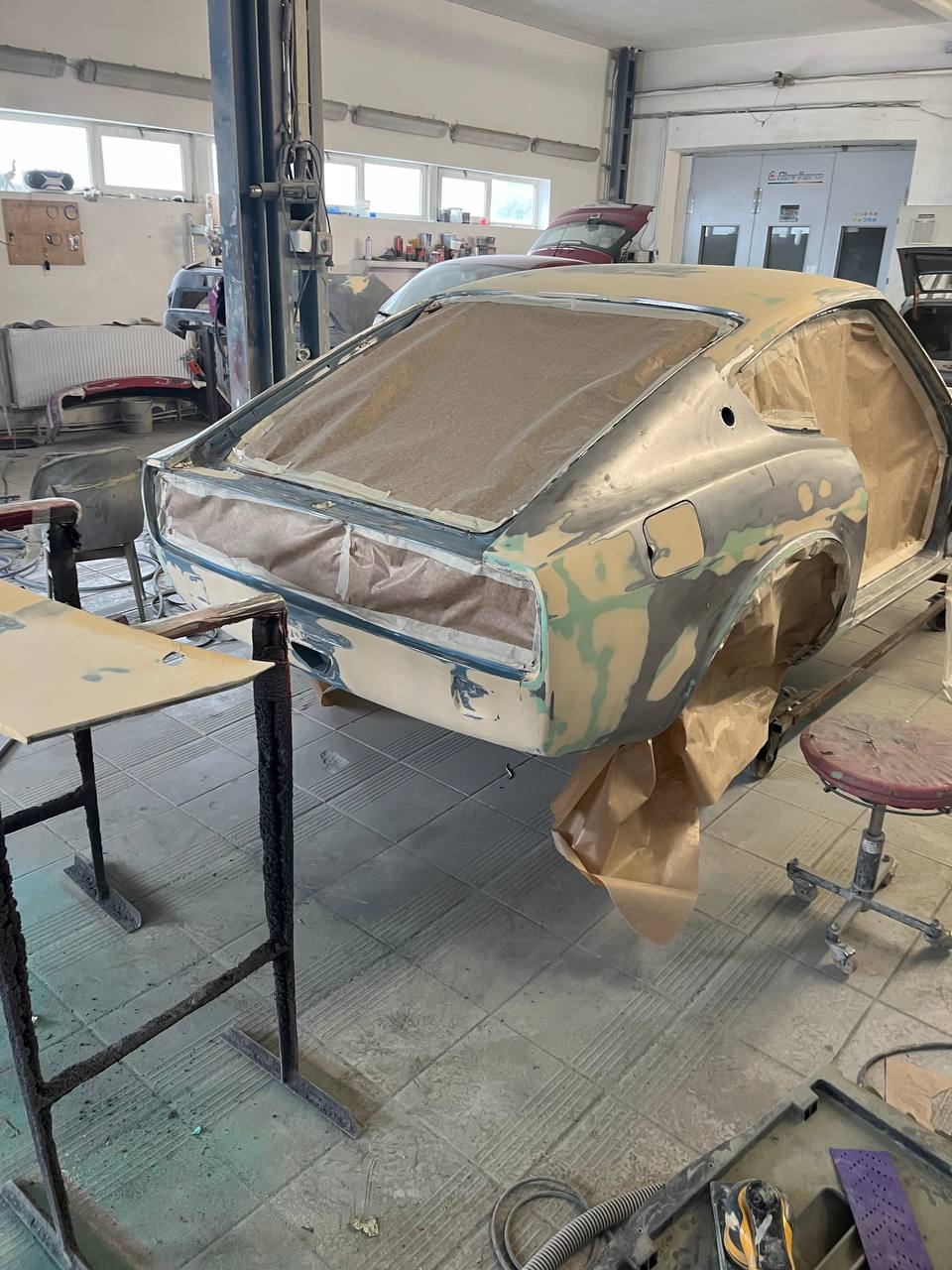 Datsun 260Z bare metal preparation — S30 ready for primer after paint strip