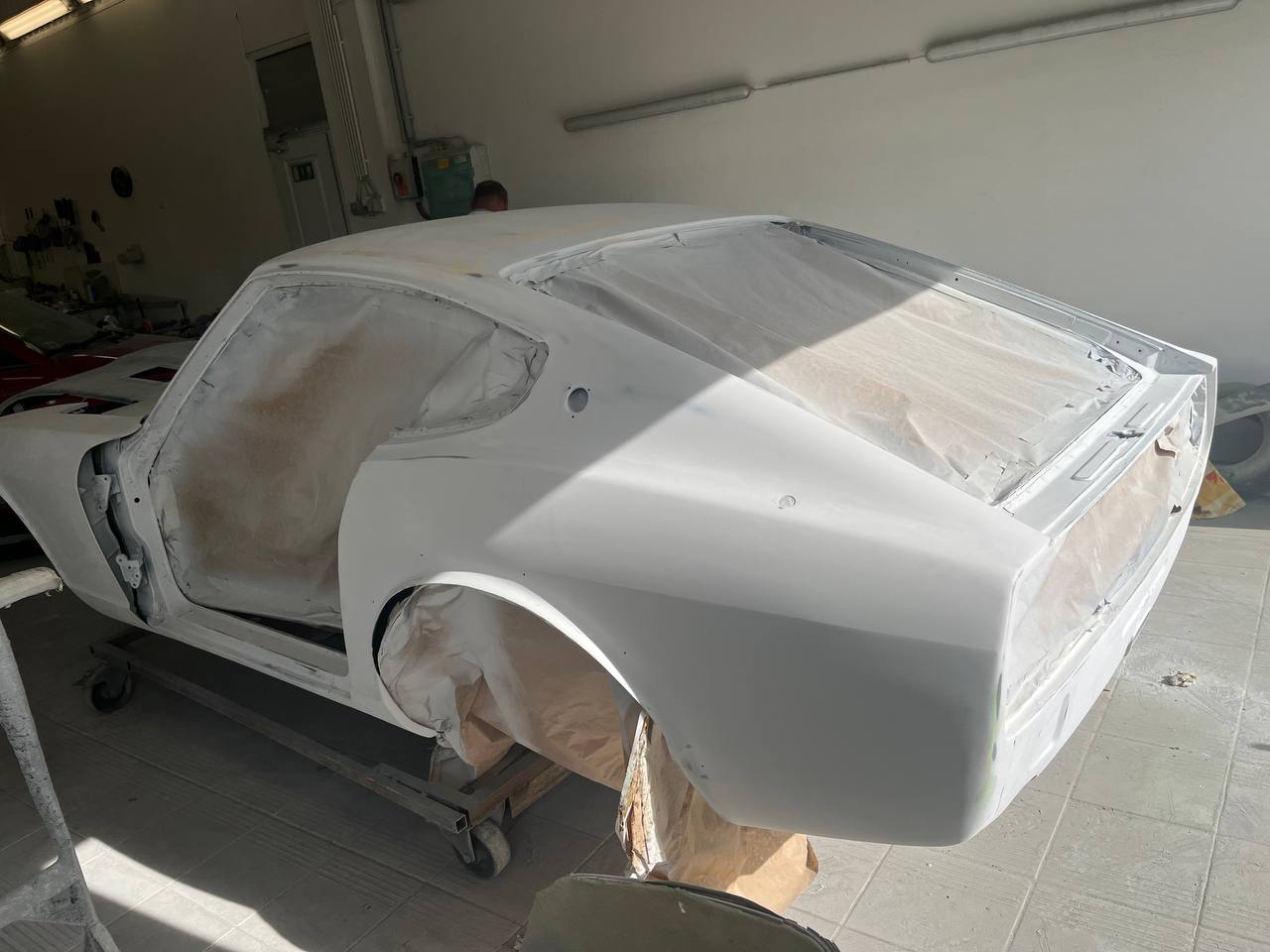 Datsun 260Z later primer stages — S30 restoration workshop