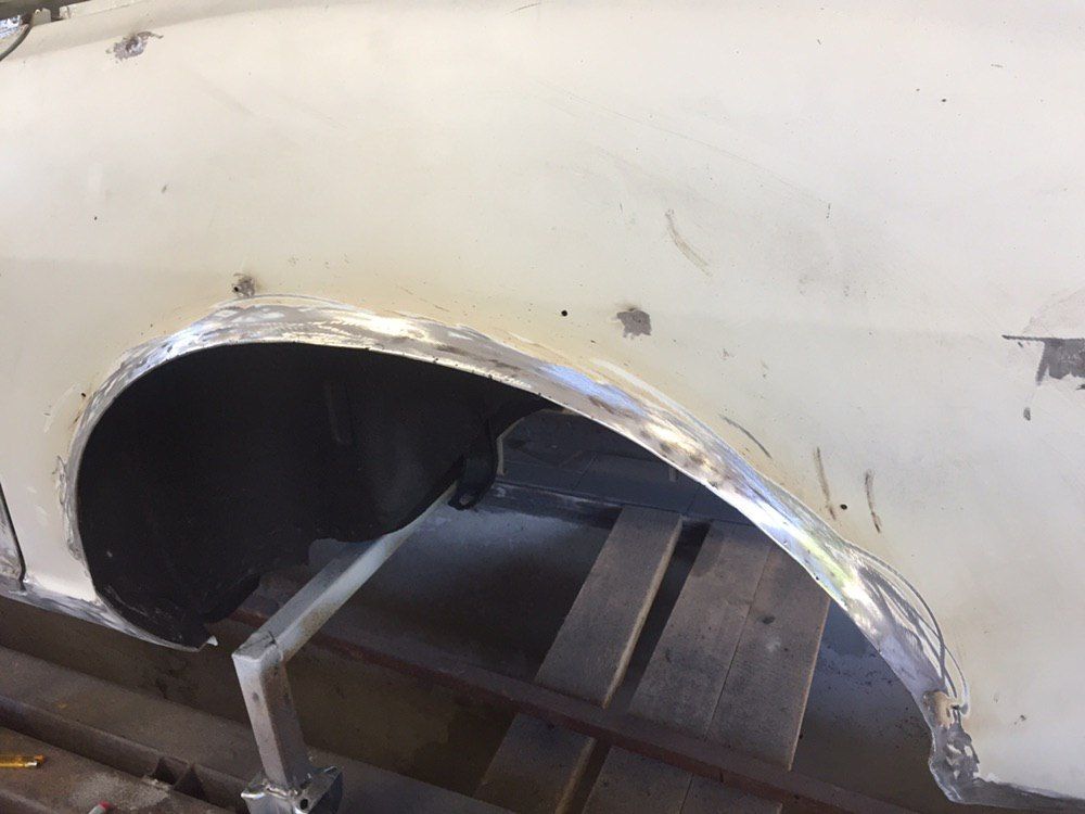 Original Datsun 280Z wheel arch carefully flared in metal for 17 inch wheel clearance