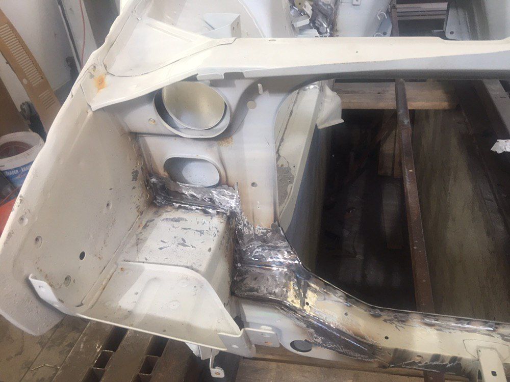 Frame rail and inner structure weld repairs on a Datsun 280Z restoration